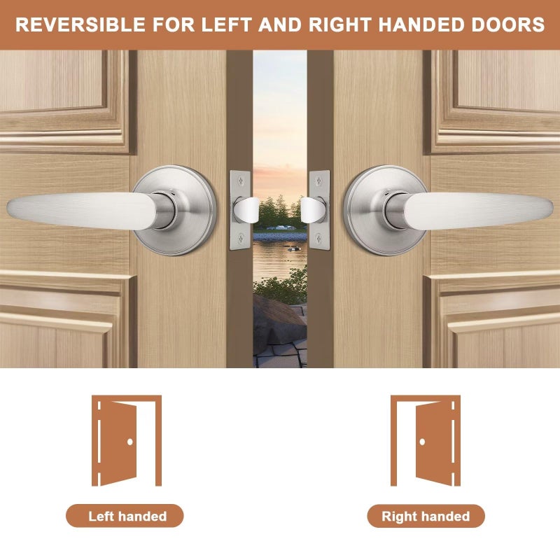 Probrico (6 Pack Unlocking Passage Door Levers Keyless Door Handles with Satin Nickel Finish for Hallway/Closets/Laundry Rooms, Home/Office Use - Image 3